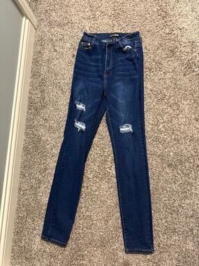 Fashion Nova Dark Blue High-Rise Distressed Women’s Jeans size 9